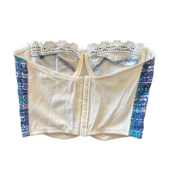 VTG Abstract Gingham Print Corset Top with Lace Trim - Picture 2 of 2